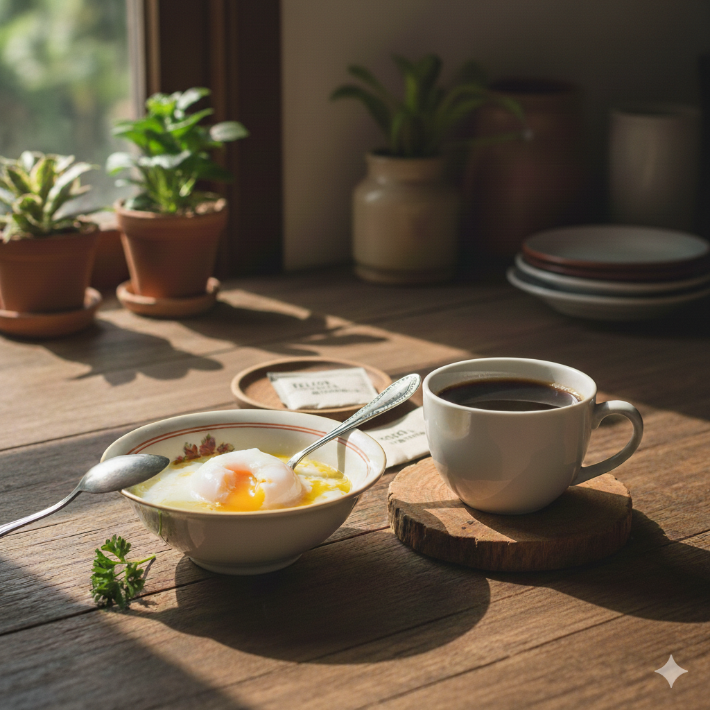 Telor 1/2 Matang + Kopi Hitam